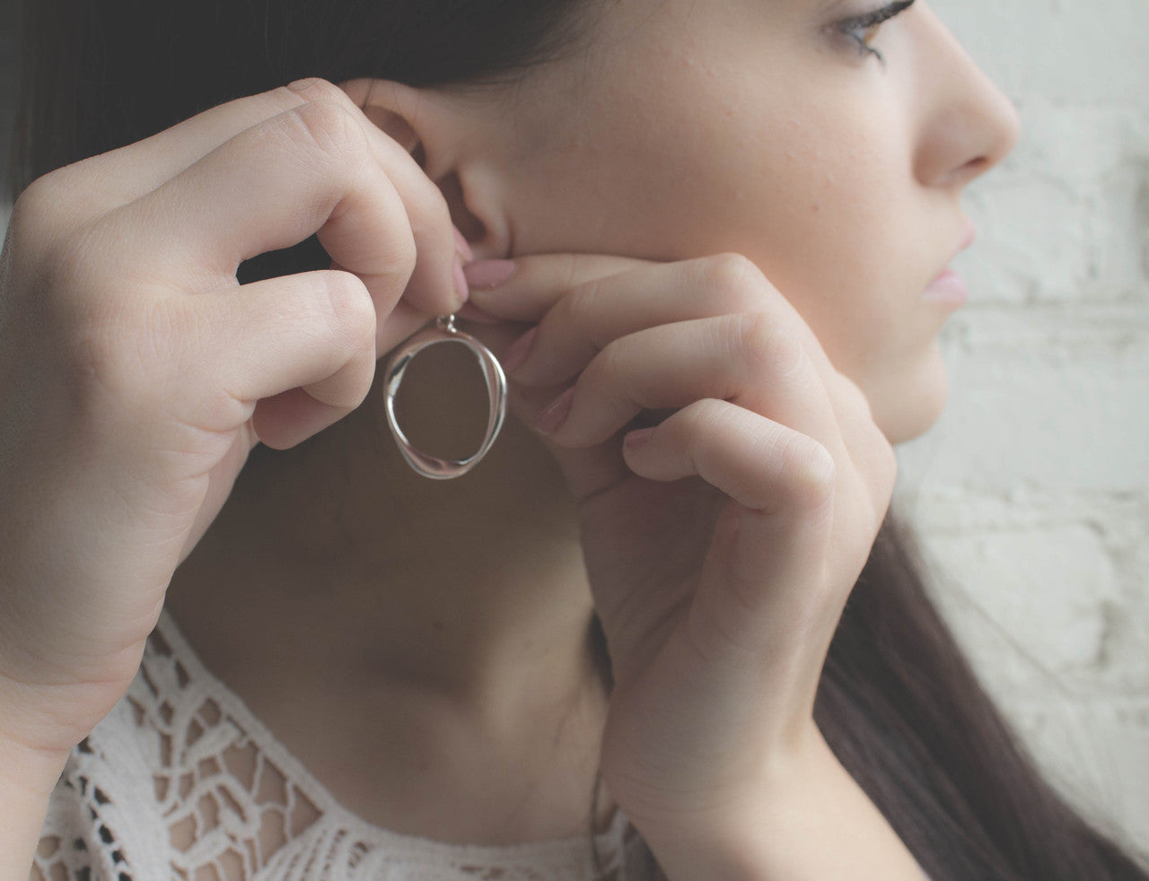 Silver Tone Twisted Circle Drop Hoop Earrings 1.5 Inch Diameter with Fish Hook Backing