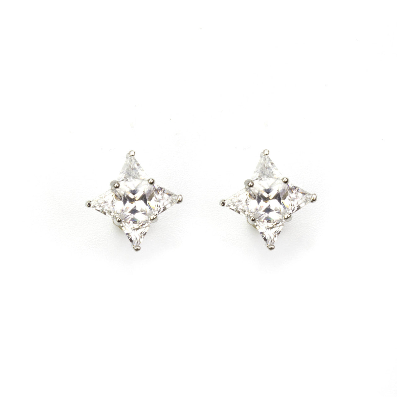Brilliant Cut Cubic Zirconia Star Stud Earrings with Triangle Accents - 6ct Total Weight