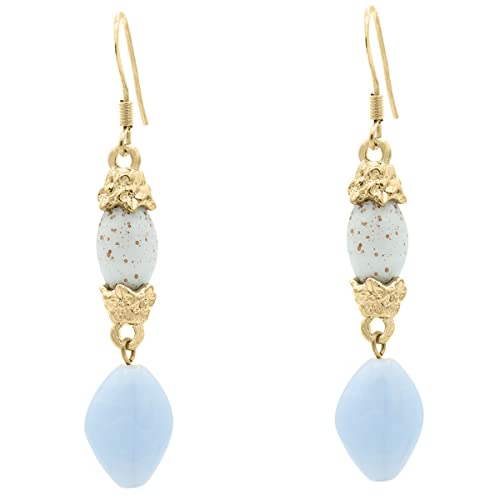 Light Blue Resin Bead Dangle Earrings with Gold Tone Accents - 2.5 Inch Drop