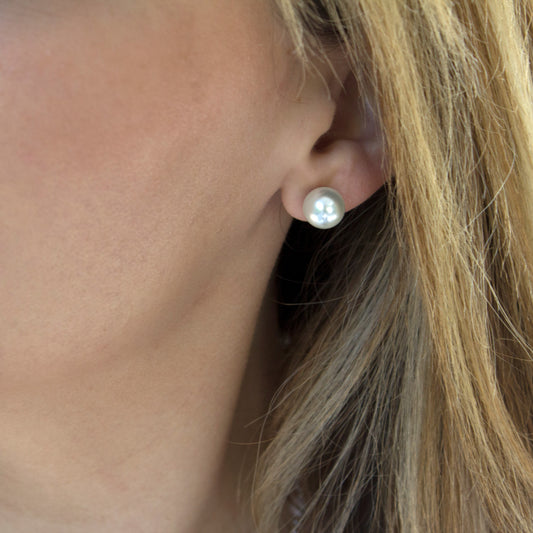 10mm Classic White Pearl Stud Earrings - Elegant Glass Pearl Studs