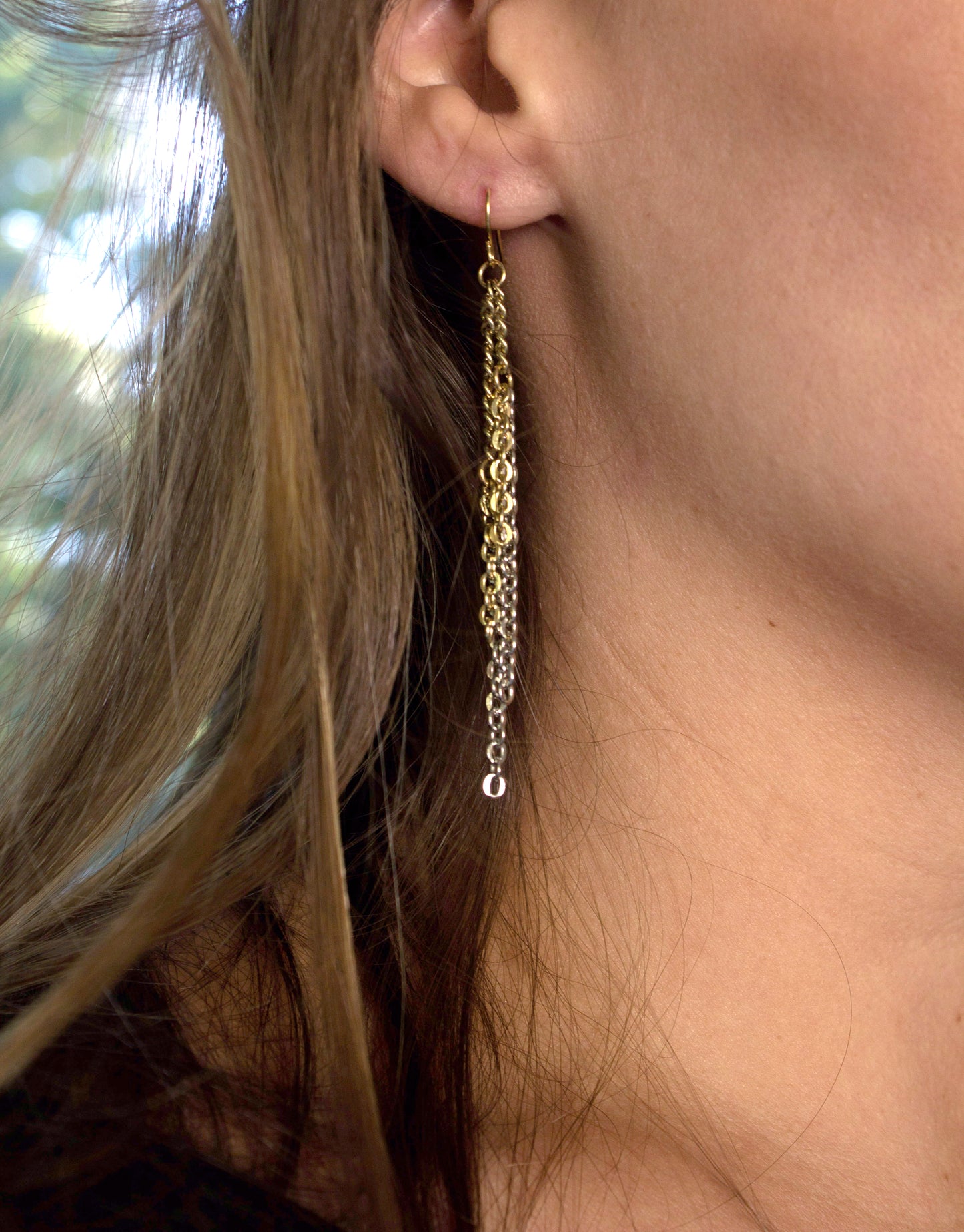 Cascading Multi-Strand Black and Silver Tone Chain Necklace and Dangle Earring Set