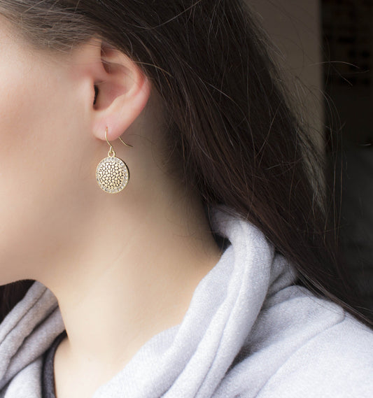 Antique Gold Tone Crystal Circle Drop Earrings with Austrian Crystals - 1 Inch Dangle