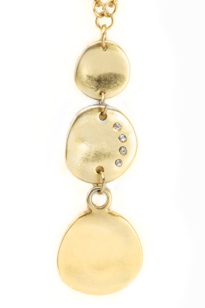24 Inch Triple Disc Austrian Crystal Gold Tone Long Pendant Statement Necklace