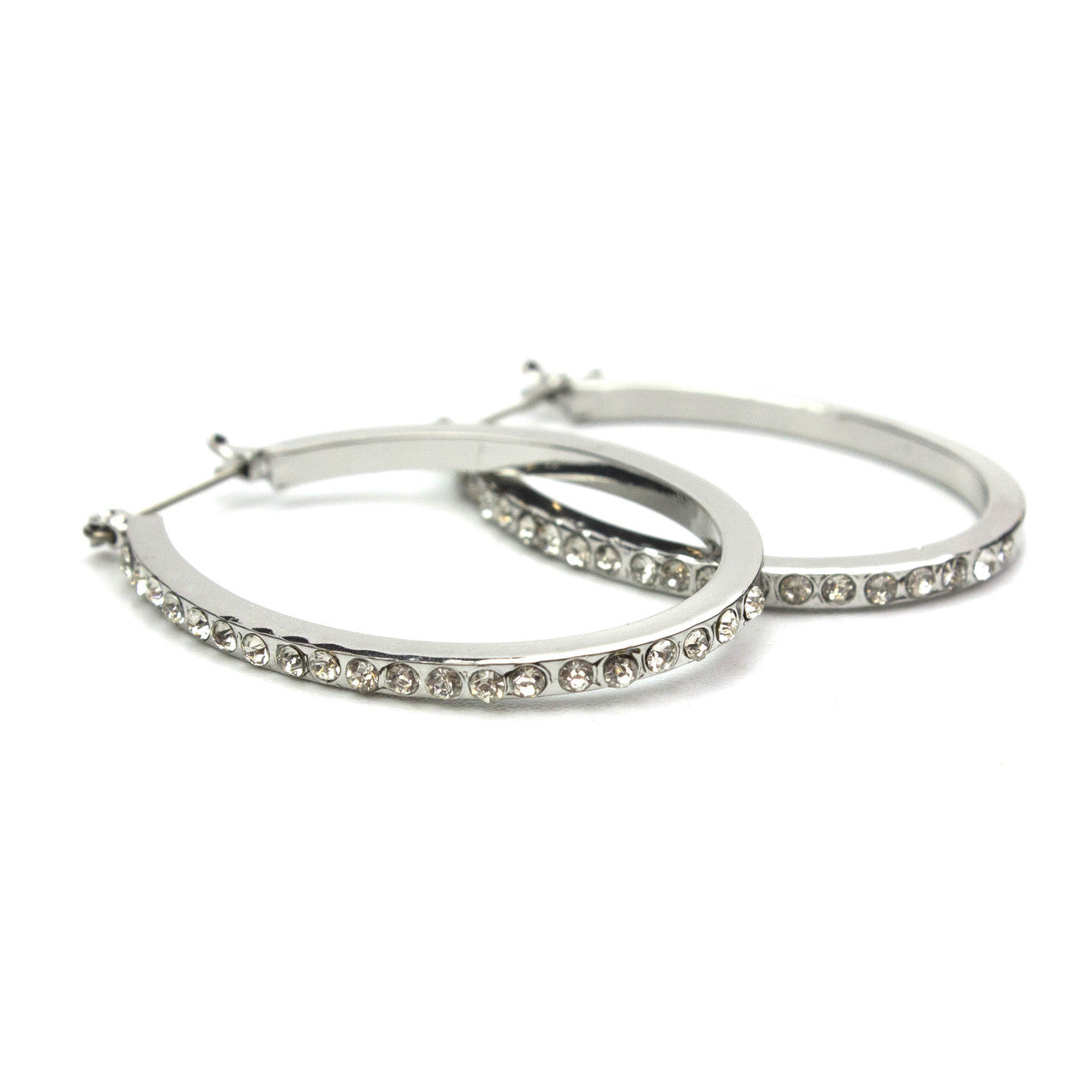 Silver Tone Crystal Hoop Earrings with Austrian Crystals and Latch Back Closure