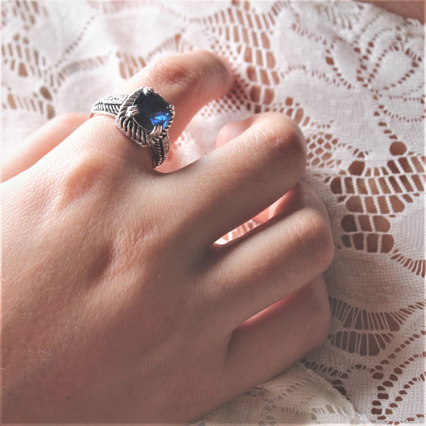 Cushion Cut Sapphire CZ Statement Ring