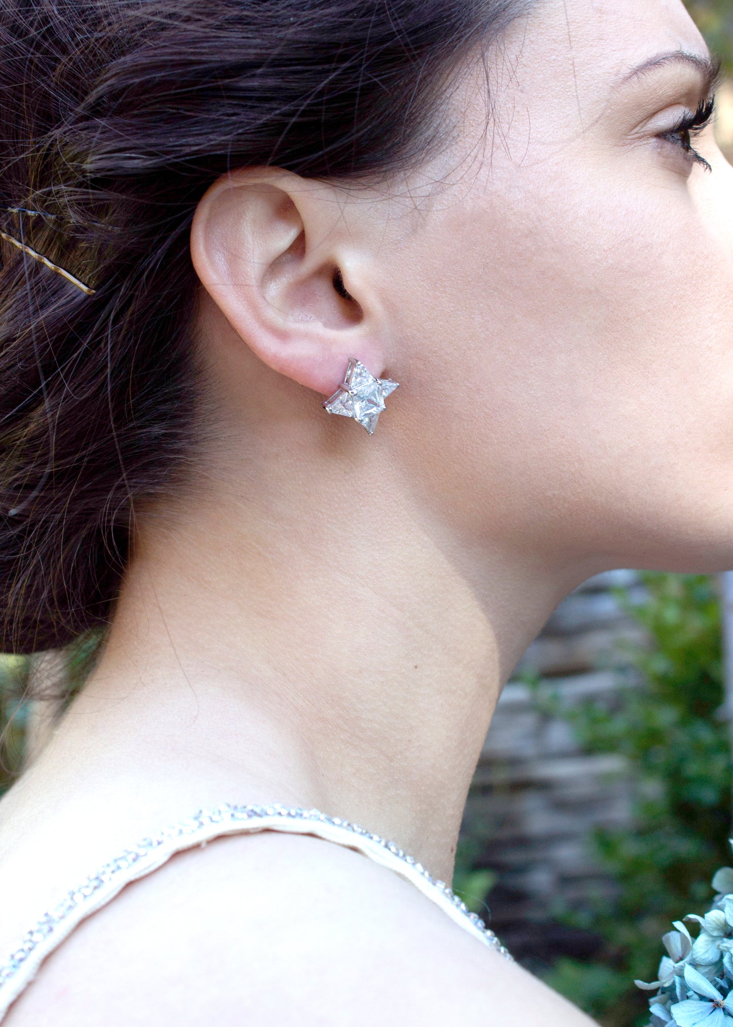 Brilliant Cut Cubic Zirconia Star Stud Earrings with Triangle Accents - 6ct Total Weight