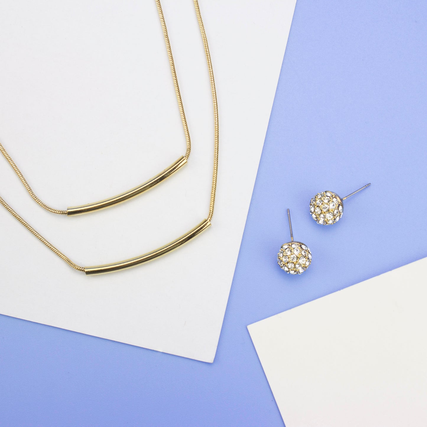 Dainty Gold Tone Curved Bar Pendant Chain Necklace with Adjustable Length