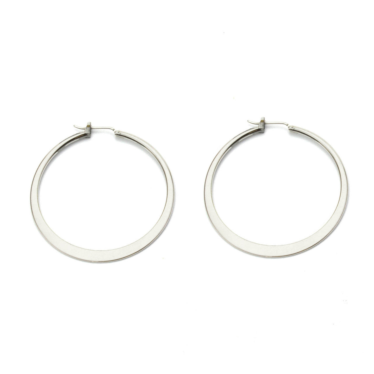 Classic Silver Tone Round Hoop Earrings with Latch Back Closure - 1.25 Inch Diameter