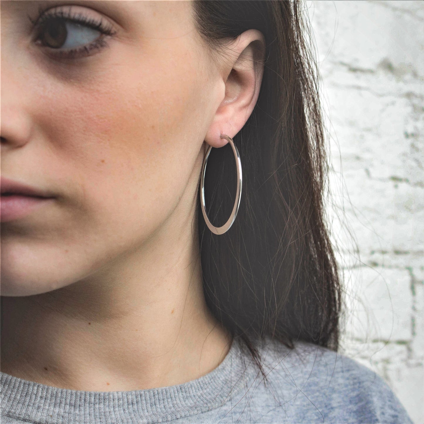 Classic Silver Tone Round Hoop Earrings with Latch Back Closure - 1.25 Inch Diameter