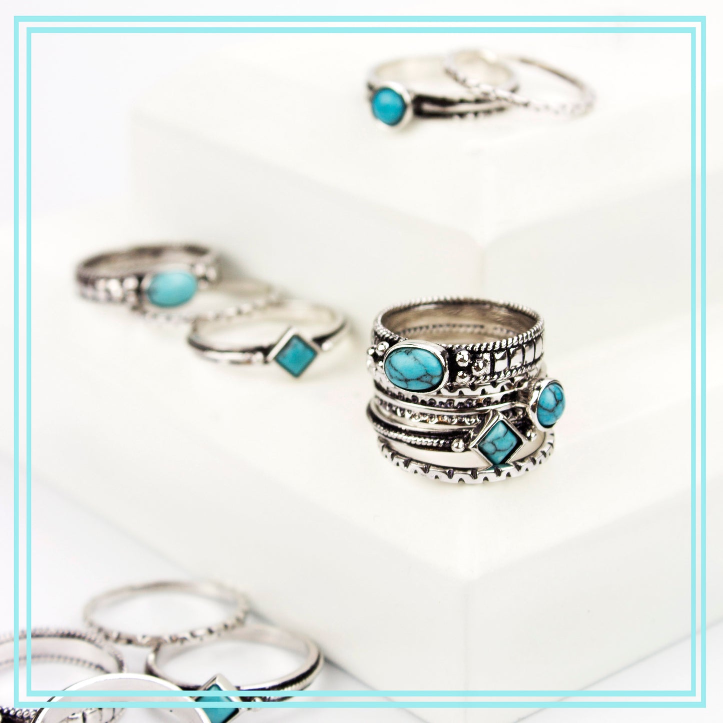 Turquoise Boho Stacking Rings Set