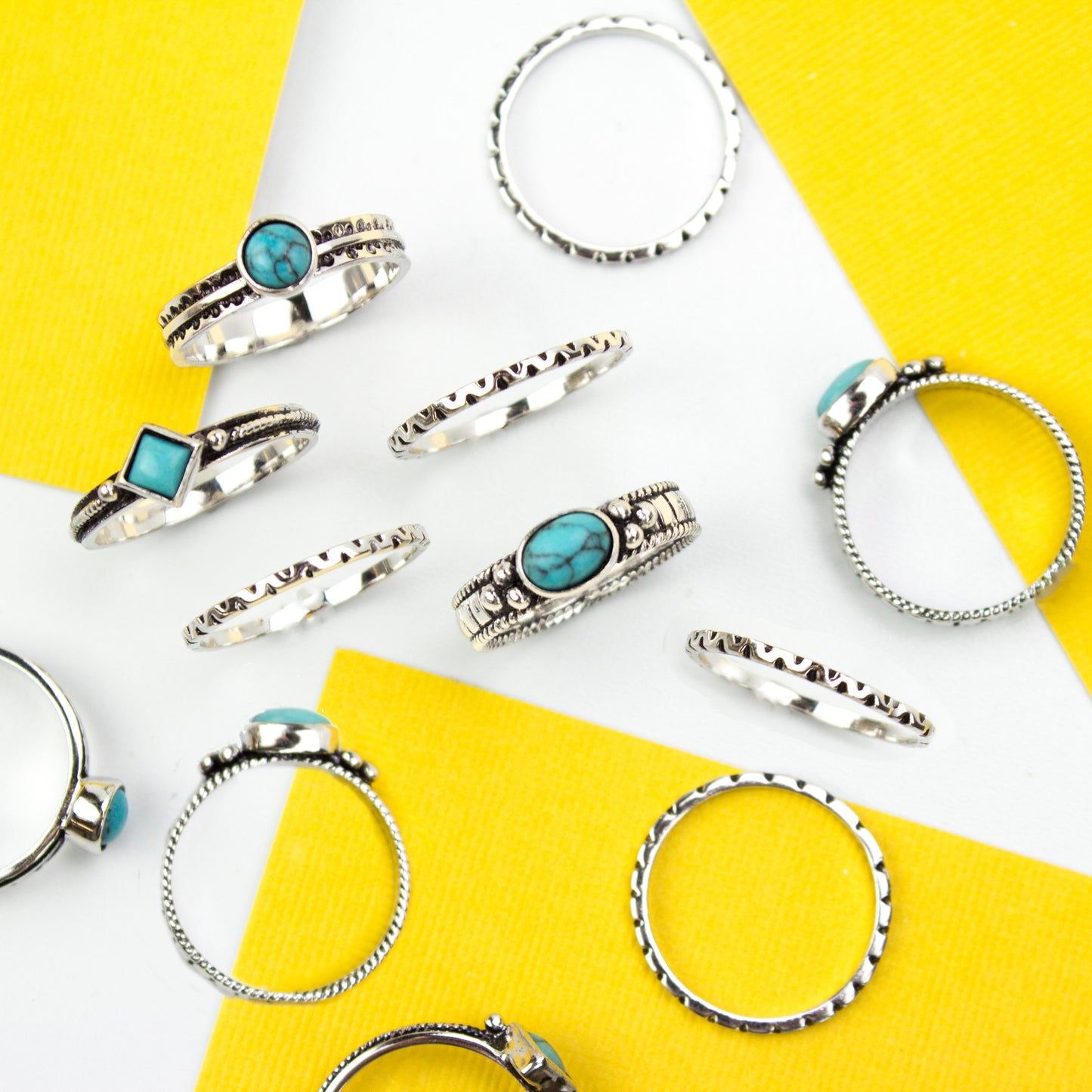 Turquoise Boho Stacking Rings Set