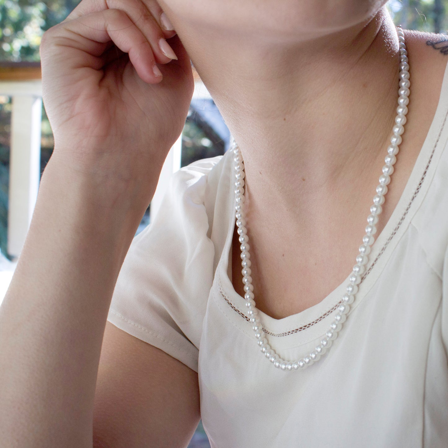 Classic White Faux Pearl Strand Necklace with 3 Inch Extender, 5mm Pearls, 17 Inches