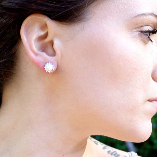 Elegant Pearl and Austrian Crystal Stud Earrings - Bridal Wedding Jewelry