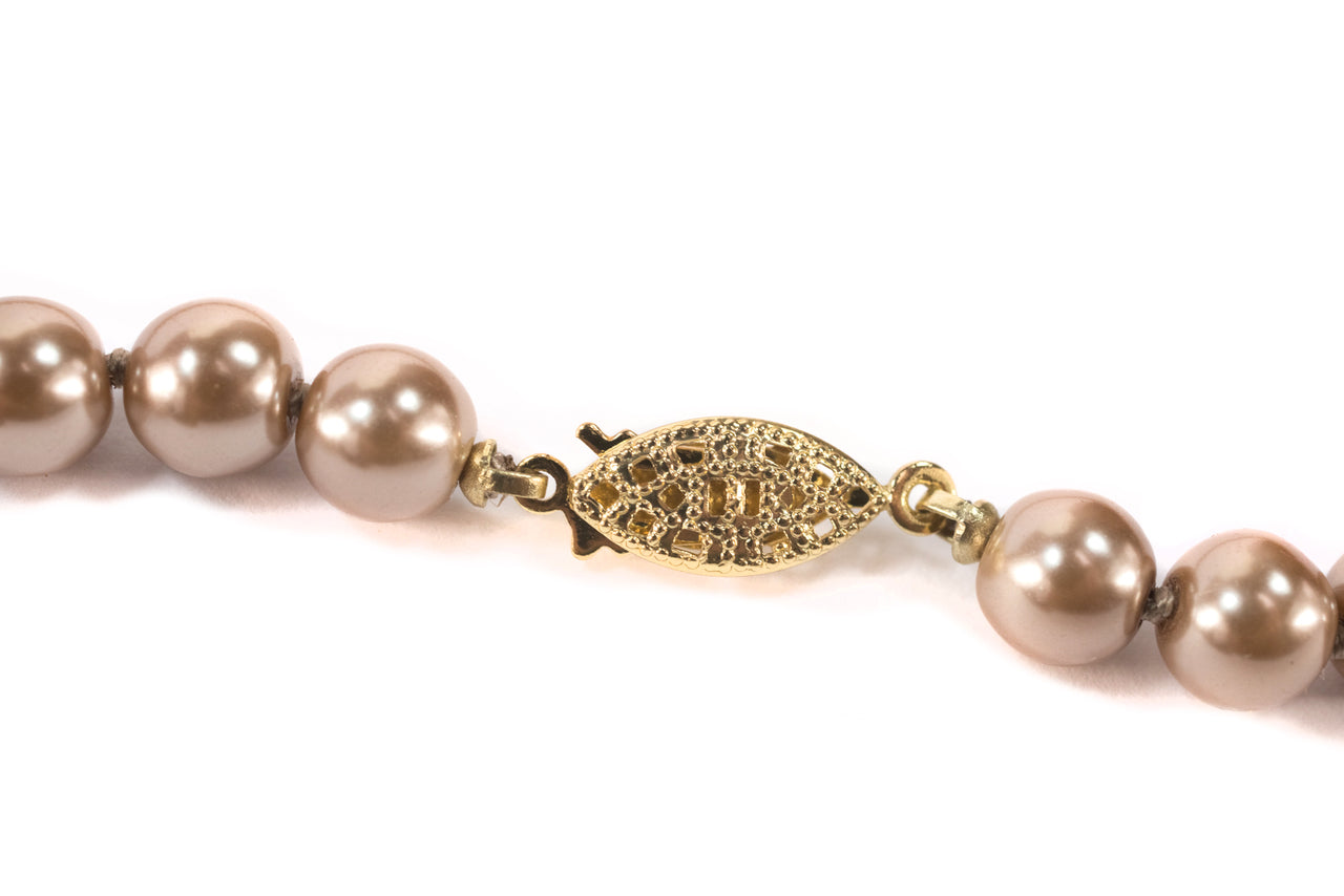 34 Inch Mocha Glass Pearl Knotted Strand Necklace - Versatile Long Pearl Necklace