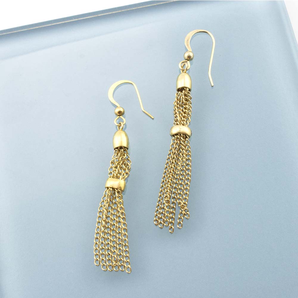 Gold Tone Chain Tassel Drop Earrings with Fish Hook Backing - 2 Inch Dangle Earrings