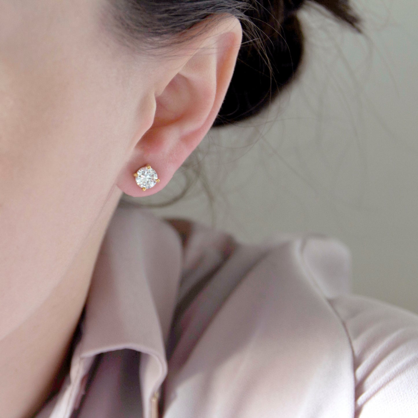 3 Pair Round Cubic Zirconia Stud Earrings Set in Gold Tone, Classic Crystal Clear CZ Post Earrings