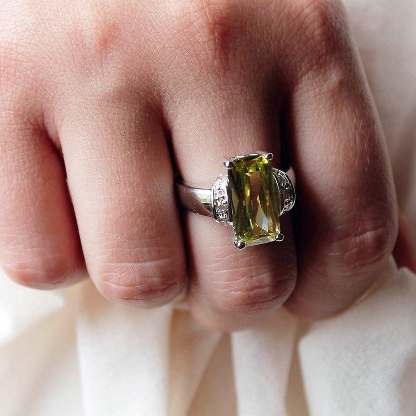 Emerald Cut Peridot Statement Ring