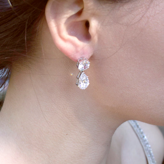 Elegant 1 Inch Teardrop Cubic Zirconia Drop Earrings with Round and Pear Cut Stones
