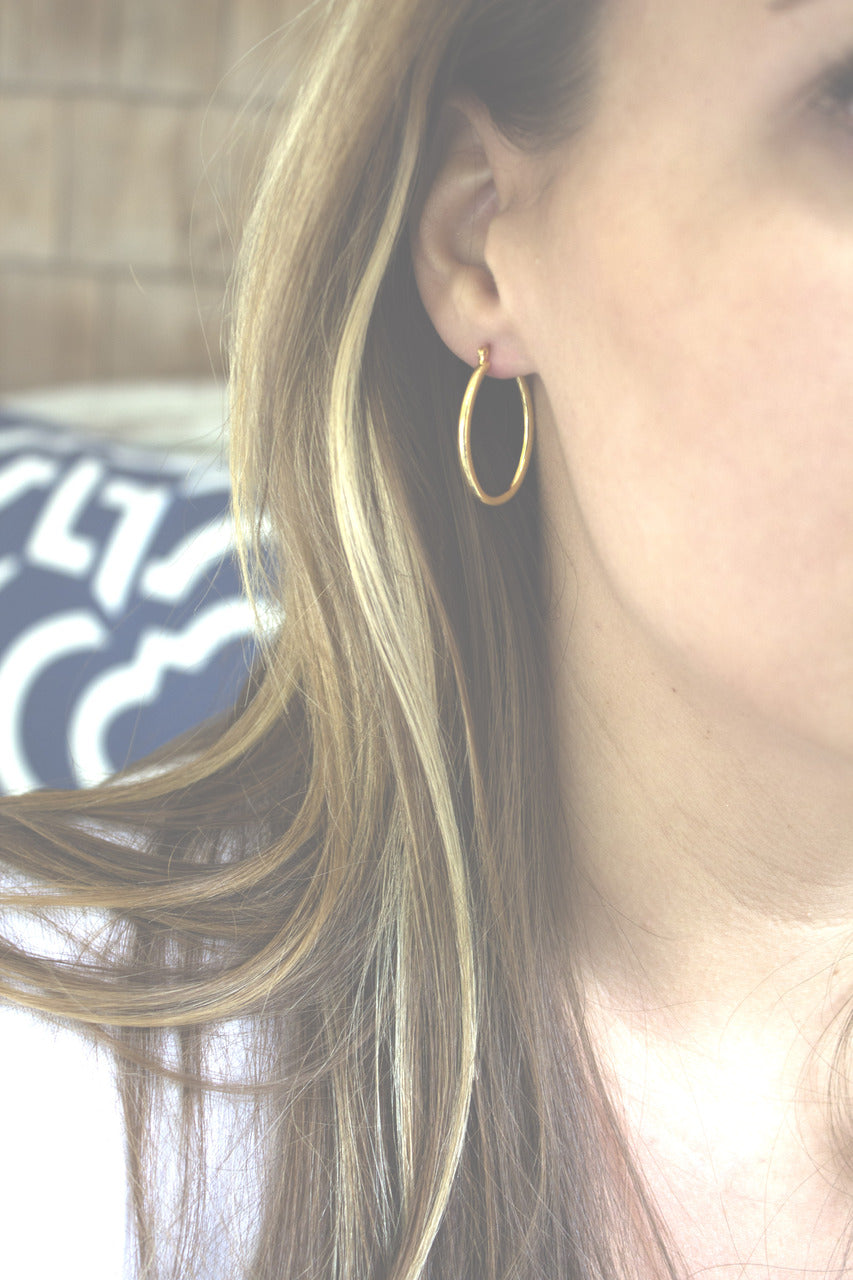 Classic Gold Tone Oval Hoop Earrings with Latch Back Closure - 1.25 Inch