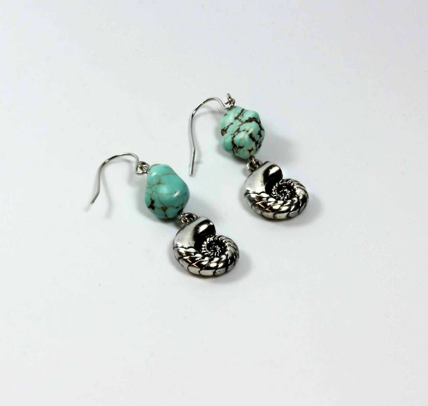 Genuine Turquoise Beaded Starfish Shell Statement Necklace and Matching Seashell Earring Set Beach Jewelry