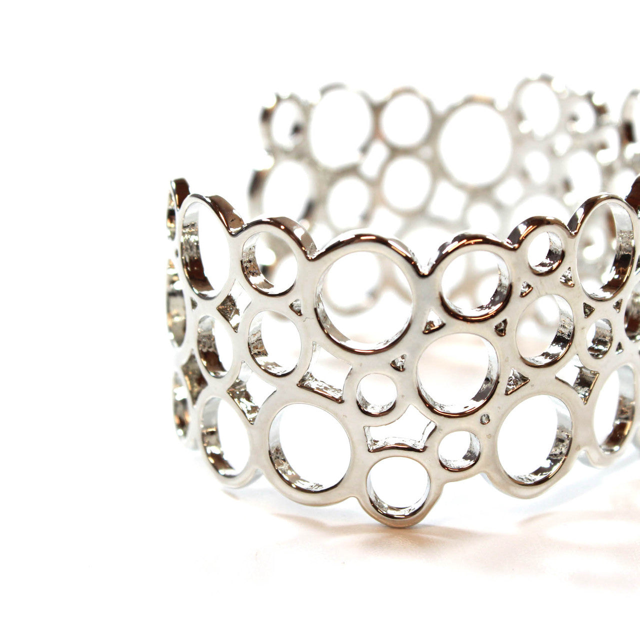 Silver Tone Bubble Pattern Wide Cuff Bracelet Modern Geometric Design Fashion Jewelry