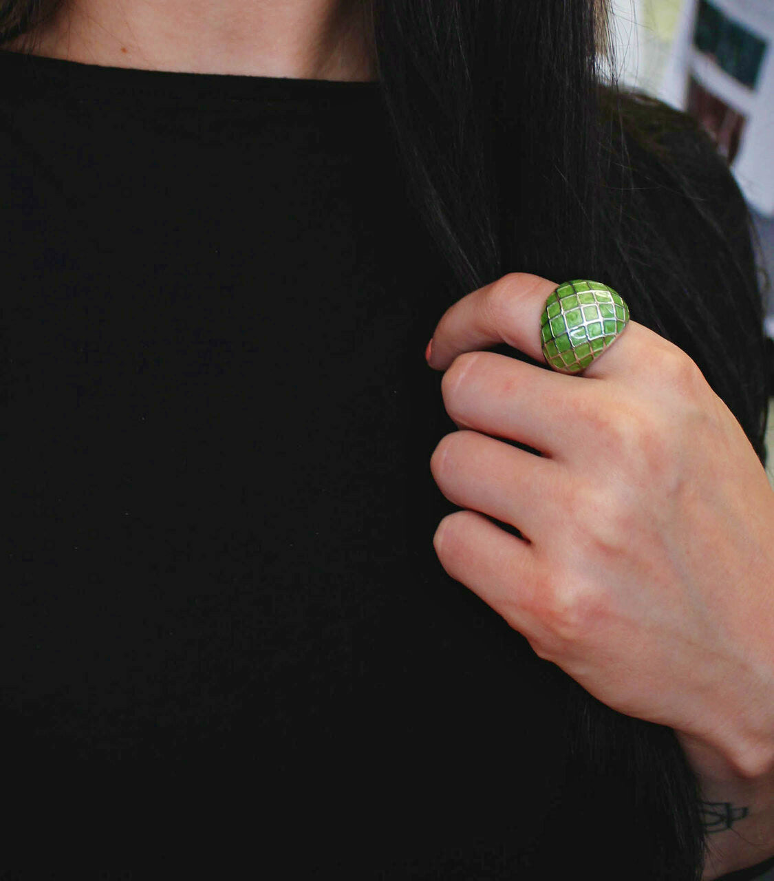 Moss Green Enamel Dome Statement Ring