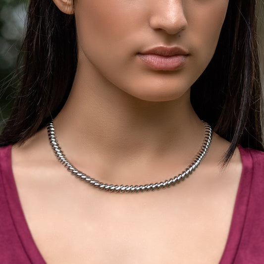 16 Inch San Marco Chain Necklace Silver Tone Rhodium Plated Classic Chain