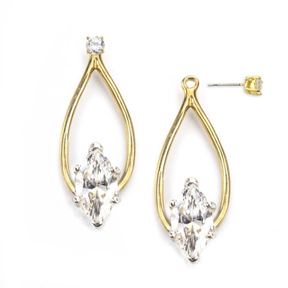 Elegant Marquise Cut CZ Crystal Teardrop Ear Jacket Earrings Gold Tone