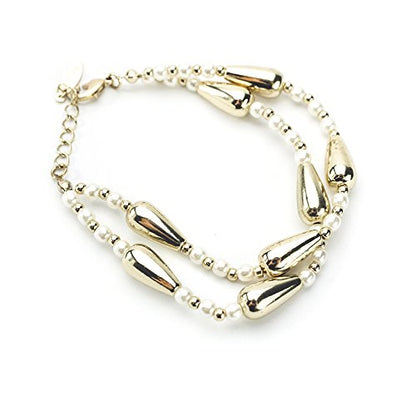 Elegant Glass Pearl and Gold Tone Teardrop Bead Bracelet for Women - Classic Fashion Jewelry