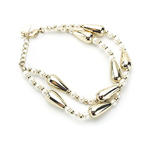 Elegant Glass Pearl and Gold Tone Teardrop Bead Bracelet for Women - Classic Fashion Jewelry