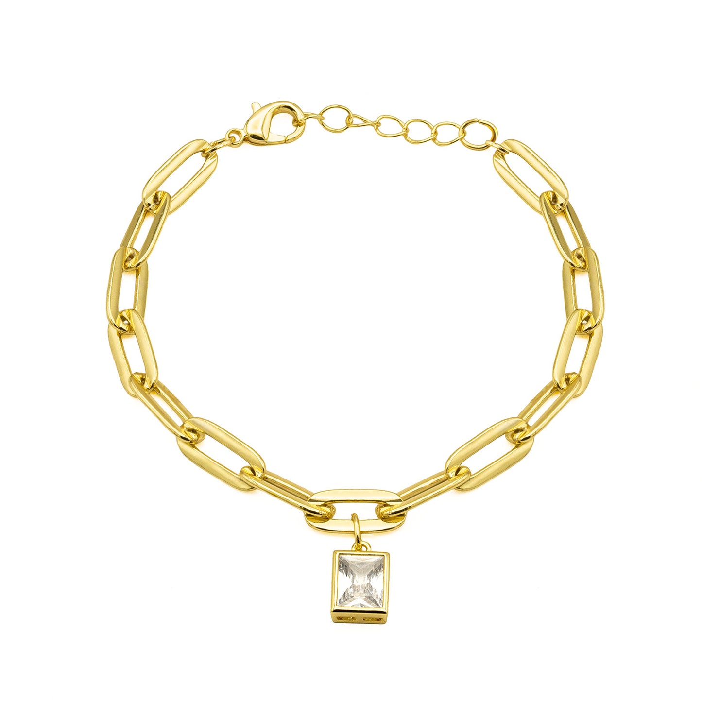 Women's 14kt Gold Plated Sterling Silver Chain Bracelet with Cubic Zirconia Stone