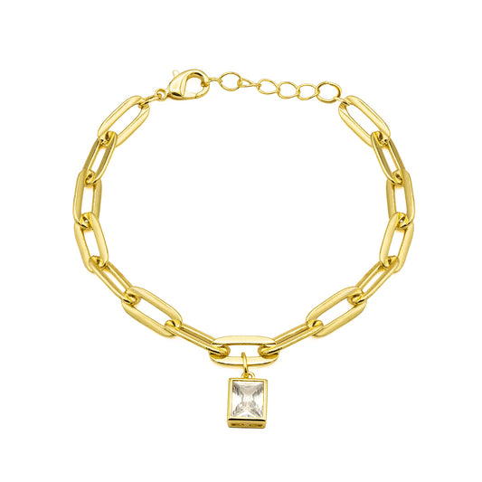 Women's 14kt Gold Plated Sterling Silver Chain Bracelet with Cubic Zirconia Stone