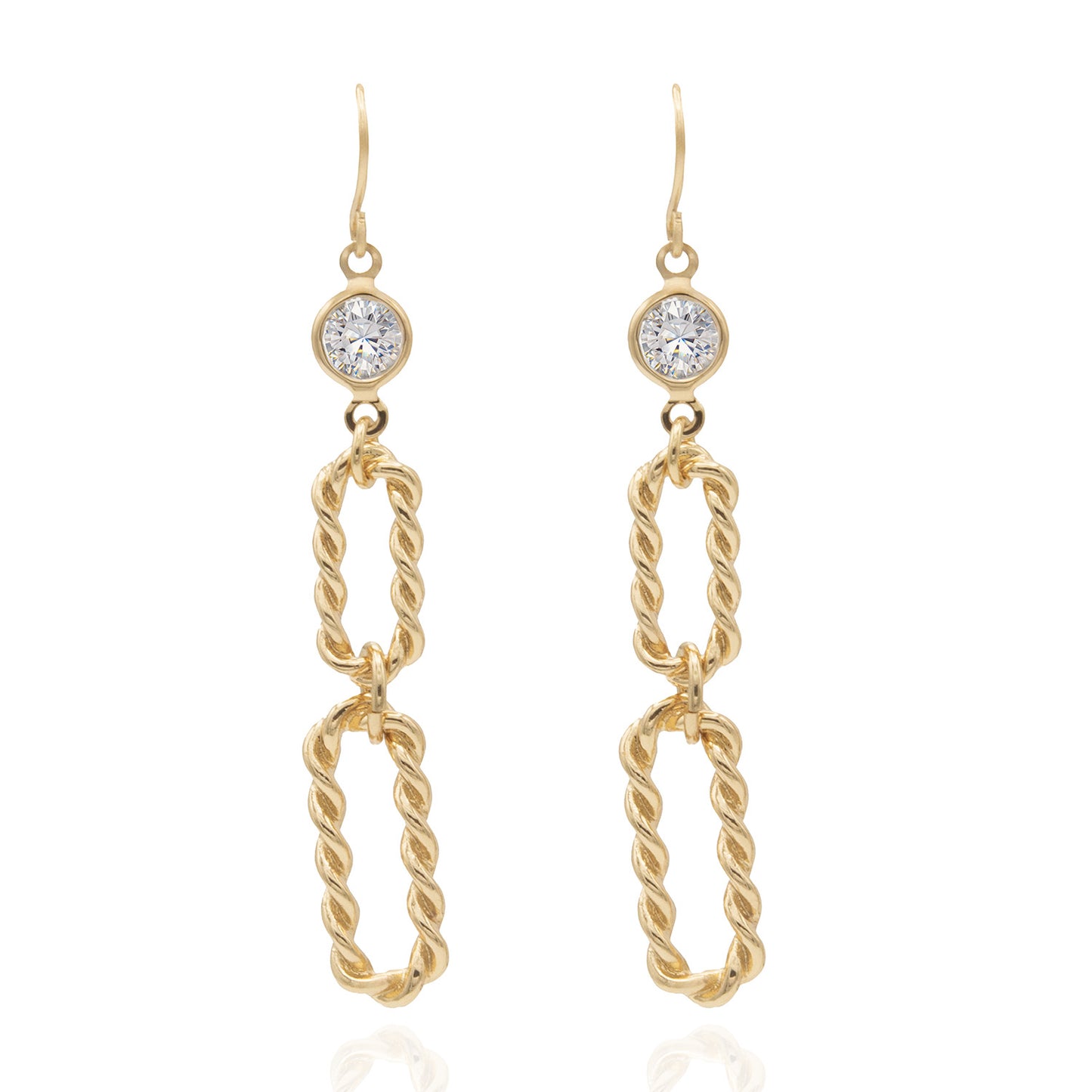 Elegant 14k Yellow Gold Plated Dangle Earrings Link with Cubic Zirconia Design