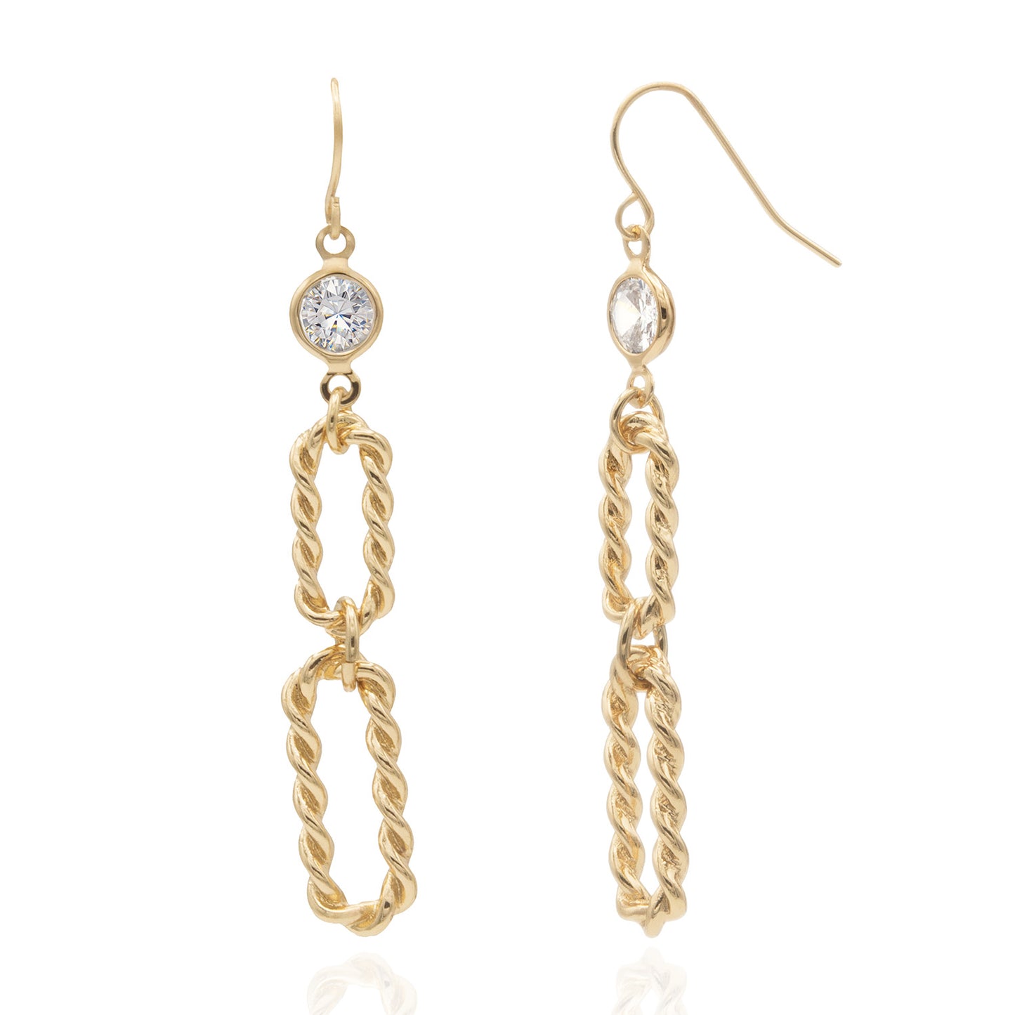 Elegant 14k Yellow Gold Plated Dangle Earrings Link with Cubic Zirconia Design