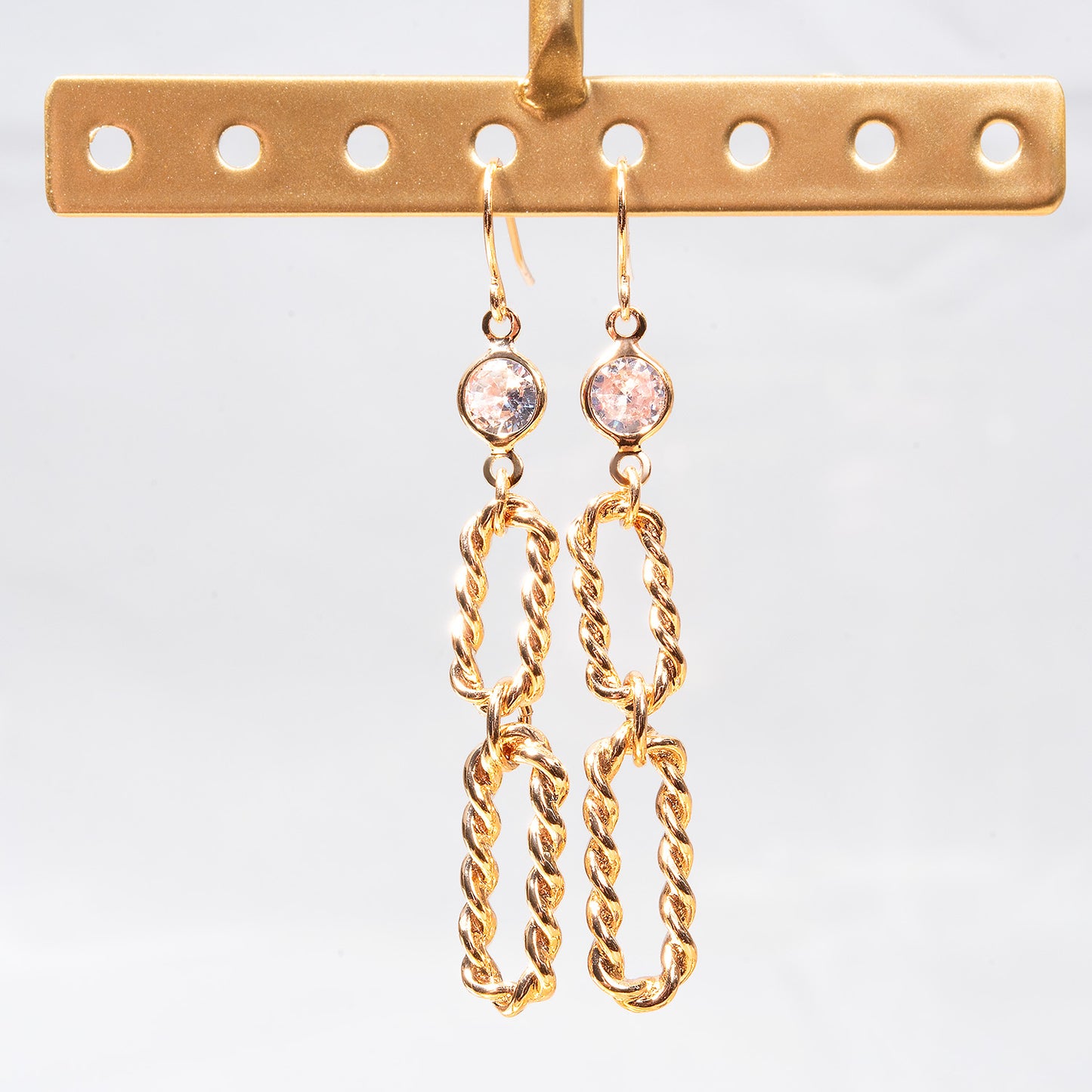 Elegant 14k Yellow Gold Plated Dangle Earrings Link with Cubic Zirconia Design
