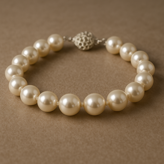 Elegant 10mm Faux Pearl Bracelet with Crystal Pavé Magnetic Clasp - 8 Inch Wedding Jewelry