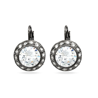 Cubic Zirconia and Crystal Drop Earrings Faceted Crystal Stones Oxidized Silver Setting