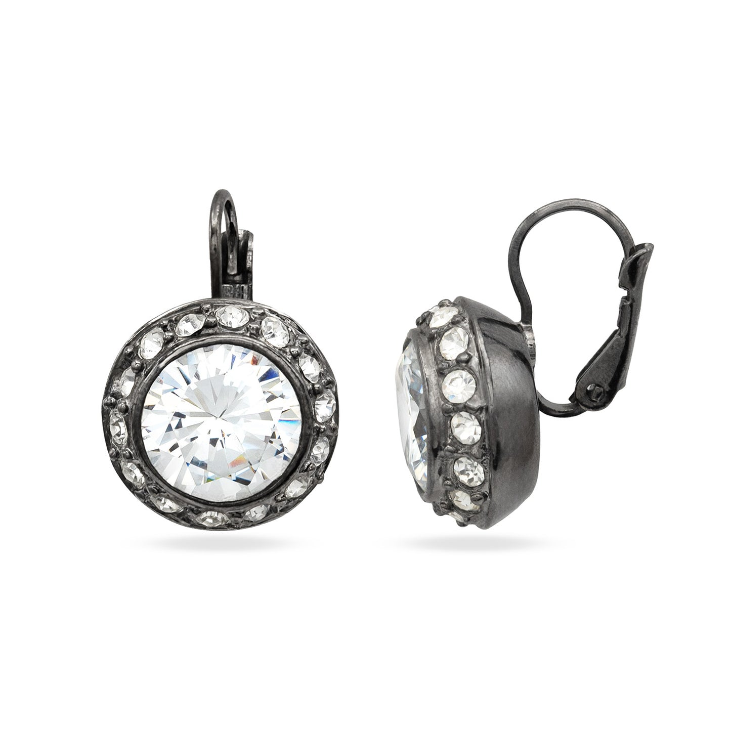 Cubic Zirconia and Crystal Drop Earrings Faceted Crystal Stones Oxidized Silver Setting