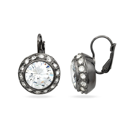 Cubic Zirconia and Crystal Drop Earrings Faceted Crystal Stones Oxidized Silver Setting