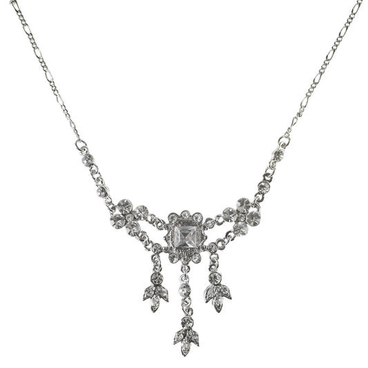 Elegant Silver Tone Austrian Crystal Drop Necklace with Adjustable Chain