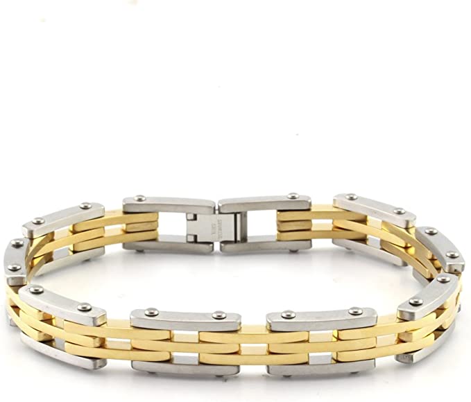 Two-Tone Stainless Steel Link Bracelet 8.75 Inch Chain Bracelet for Men Women