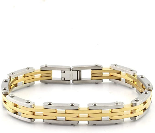 Two-Tone Stainless Steel Link Bracelet 8.75 Inch Chain Bracelet for Men Women
