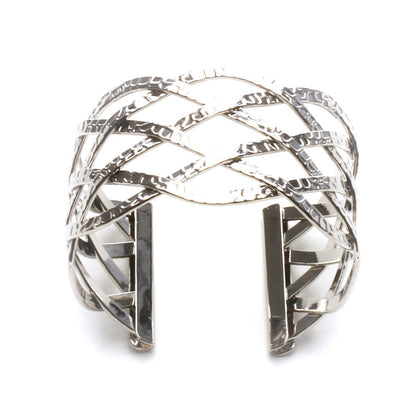 Wide Silver Tone Twisted Web Cuff Bracelet Statement Piece 1.75 Inches