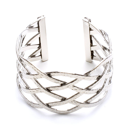 Wide Silver Tone Twisted Web Cuff Bracelet Statement Piece 1.75 Inches