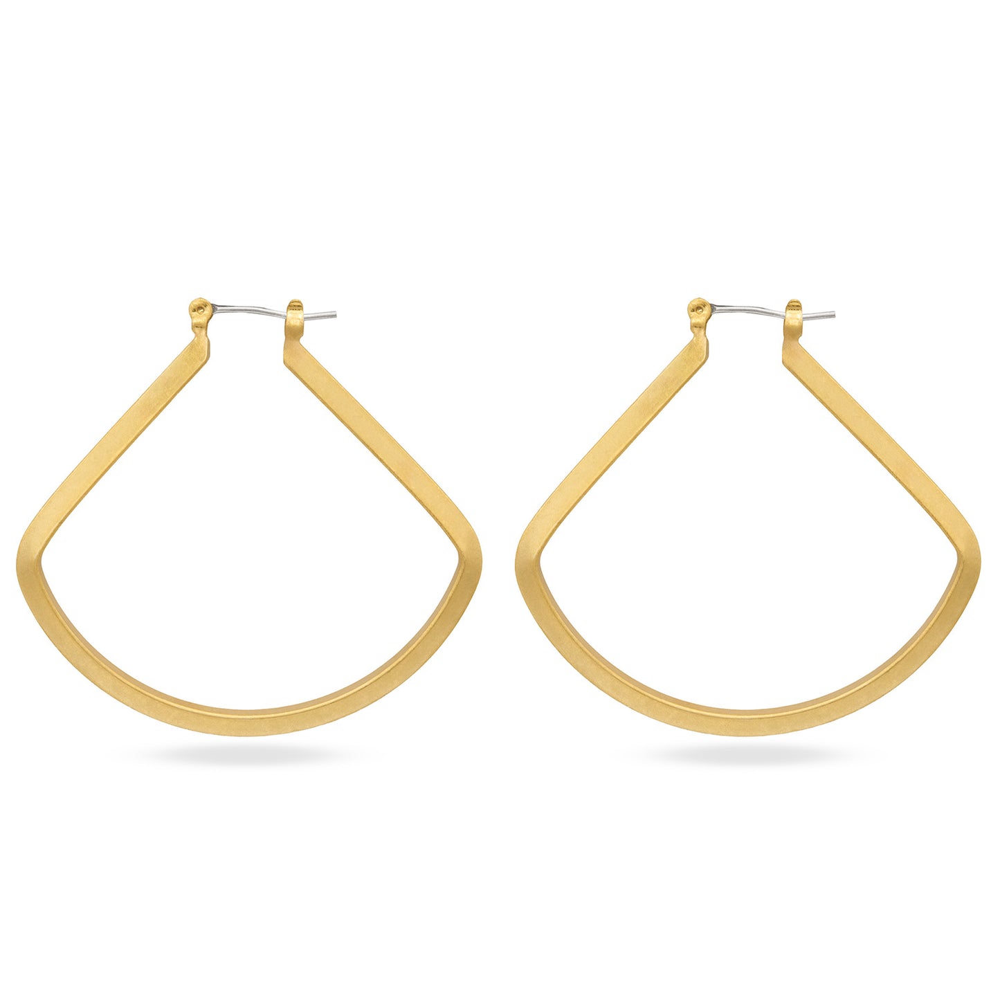 Modern Brushed  Gold Tone Hoop Drop Earrings 1-1/2" Statement Hoops with Latch Back