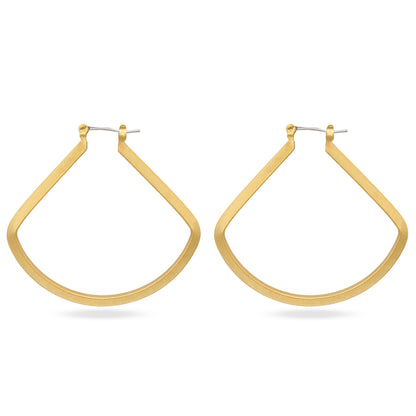 Modern Brushed  Gold Tone Hoop Drop Earrings 1-1/2" Statement Hoops with Latch Back