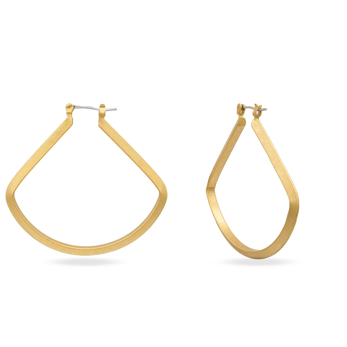 Modern Brushed  Gold Tone Hoop Drop Earrings 1-1/2" Statement Hoops with Latch Back