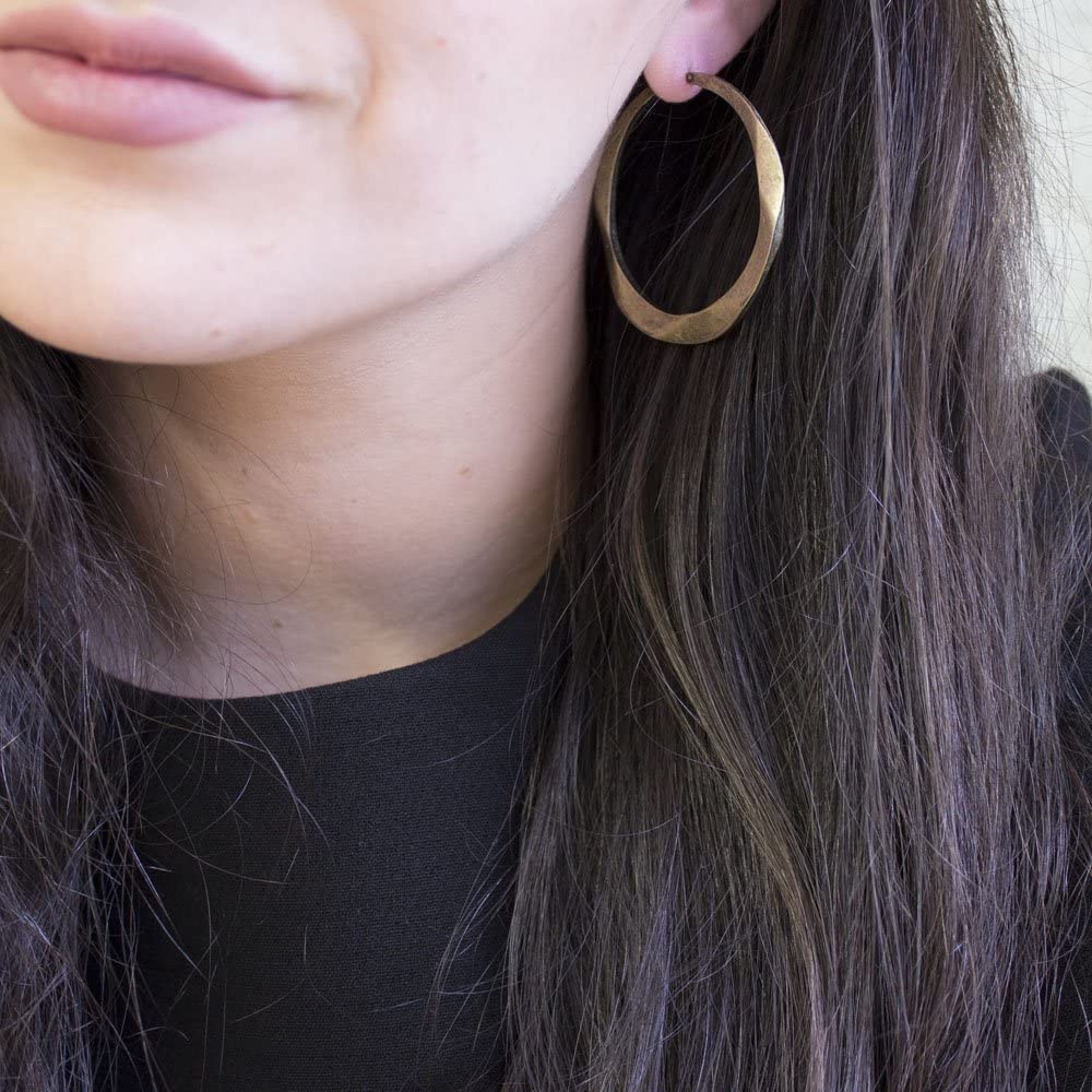 Antique Gold Tone Twisted Hoop Earrings - Large 1.75 Inch Lightweight Comfortable Hoops