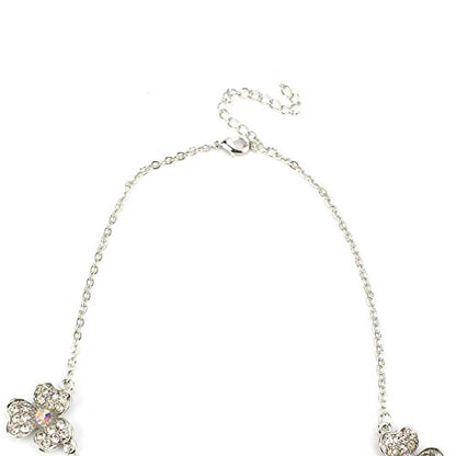 Elegant Crystal Flower Statement Necklace with Austrian Crystals, Silver Tone Chain, Adjustable Length