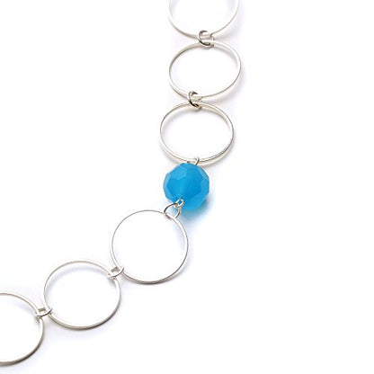 Ocean Blue Faceted Glass Bead and Silver Circle Link Necklace and Earring Set - Long Statement Jewelry